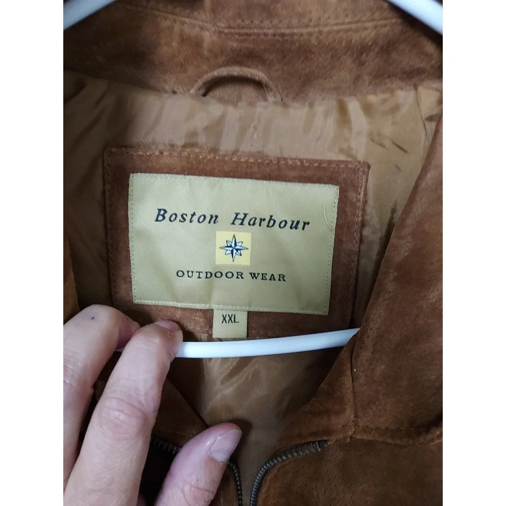 Boston Harbour Jacket Mens XXL 2XL Suede Leather Full Zip Outdoor Brown Lined